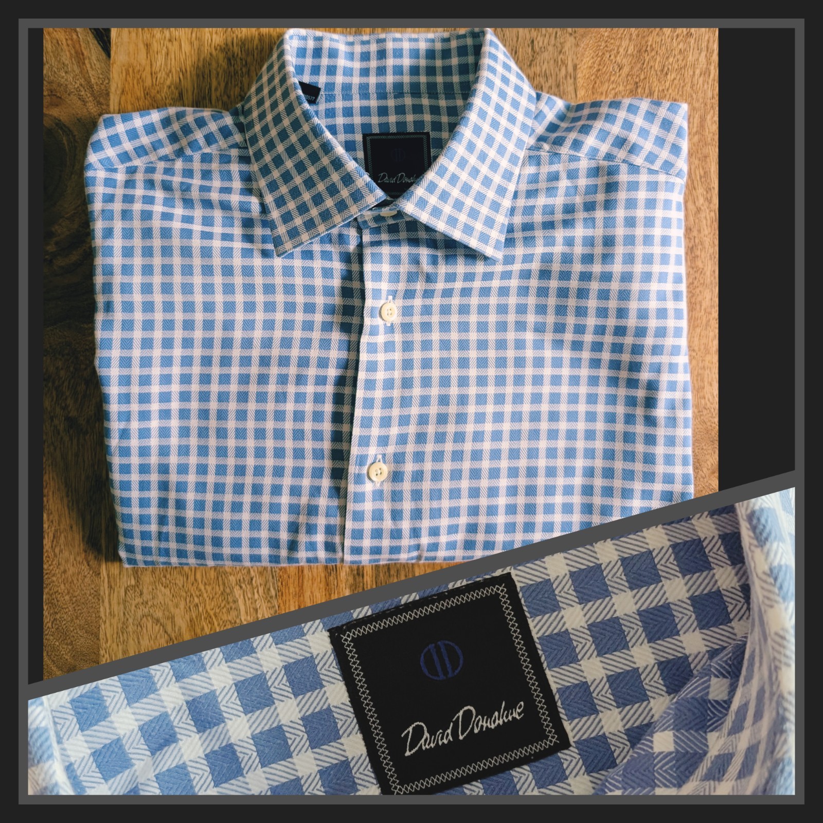 David Donahue 🇺🇸 Large 16.5-34/35 Blue Check Shirt French Cuff