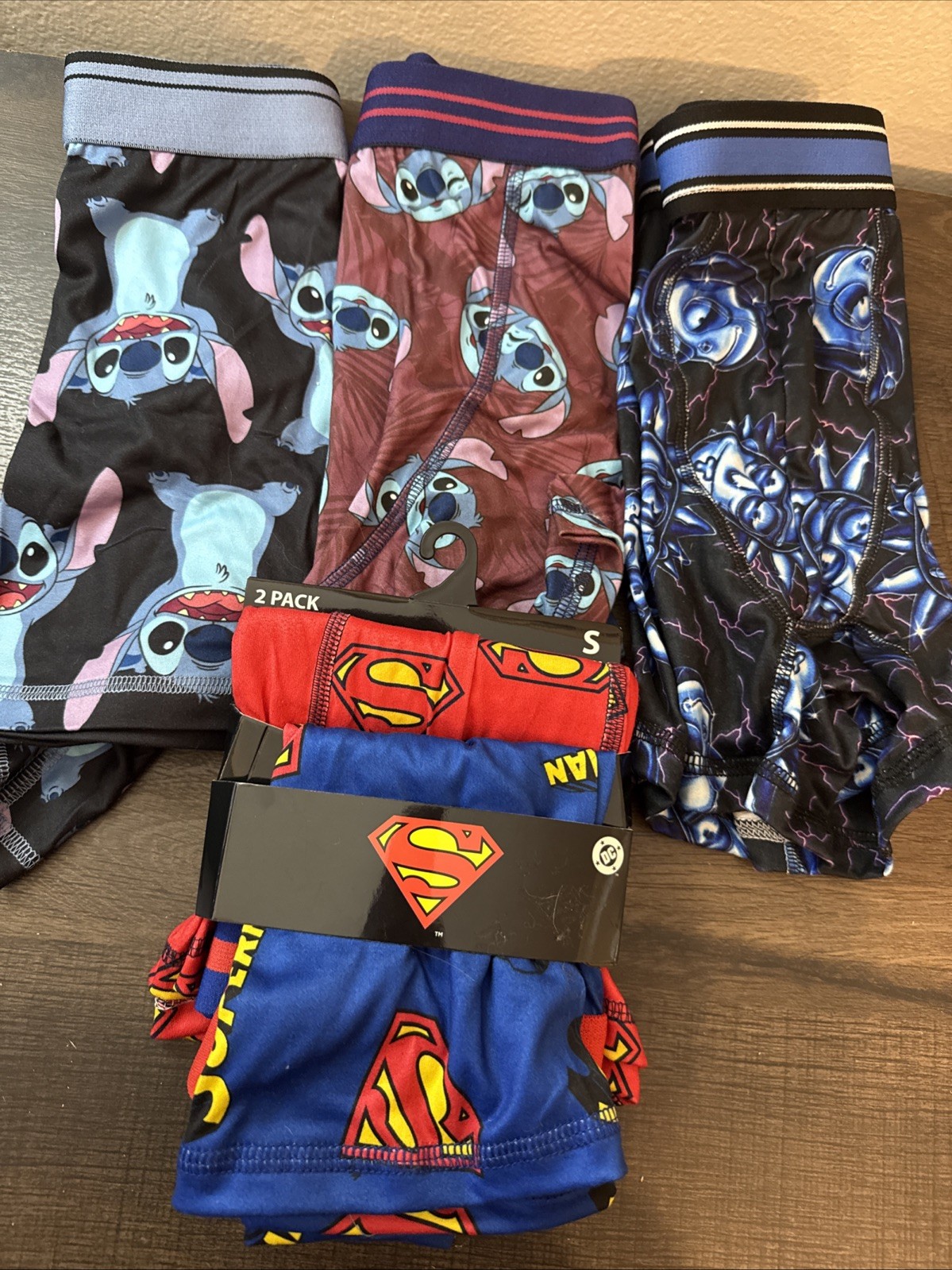 DC SUPERMAN & RICK & MORTY STICH BOXER BRIEFS S(28-30) TOTAL OF 5 PAIRS.