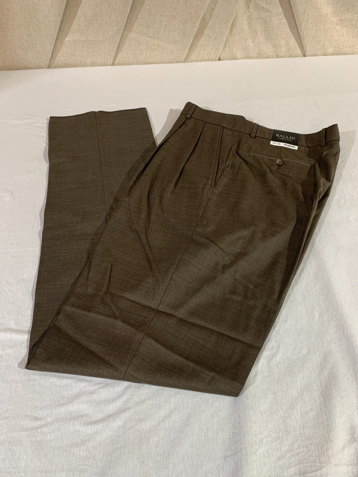 BALLIN MANCHESTER Pleated Dress Pants Men’s 38 BROWN Super 110’s Wool