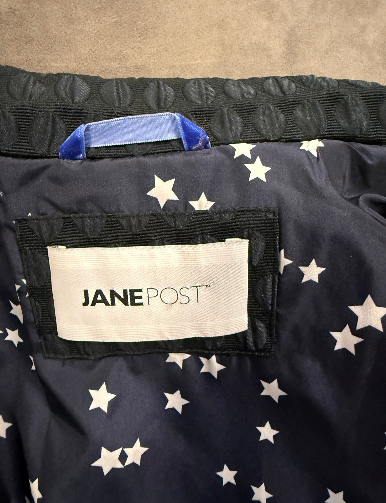 NWT JANE POST $745 NAVY TONAL JACQUARD COAT SZ S SMALL