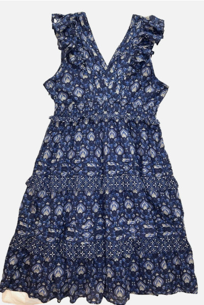 NWT Sundance Catalog Blue Short Sleeve Midi “Sechura Dress” Size XL $178