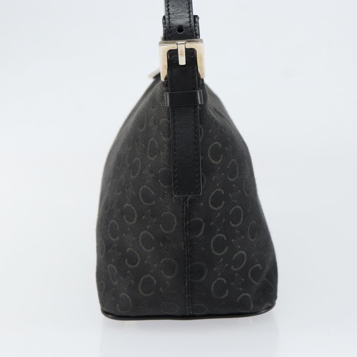 CELINE C Macadam Canvas Shoulder Bag Black Silver Auth SW1802