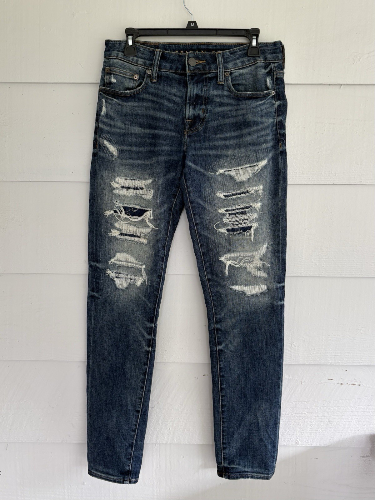 American Eagle Dark Wash Next Level AirFlex Distressed Skinny Jeans Men’s 30×32