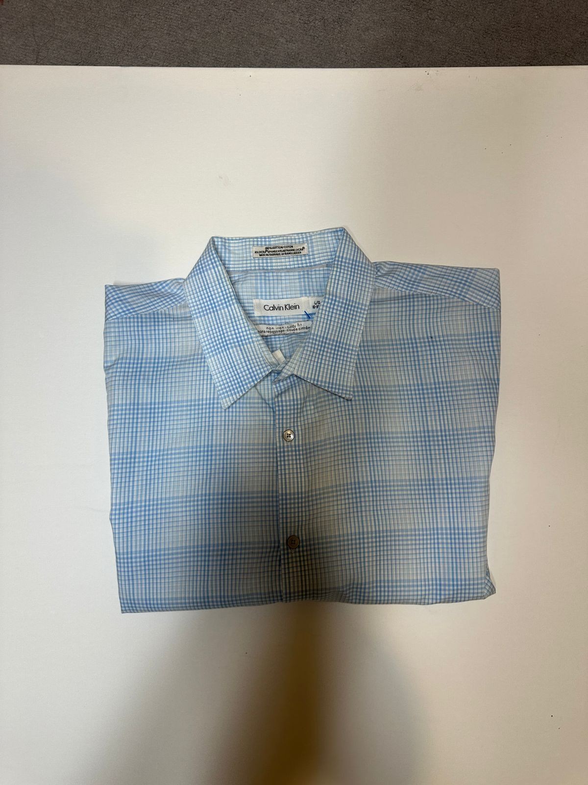Calvin Klein Slim Fit Non Iron Blue Check Shirt Men’s L 16-16.5 NWOT