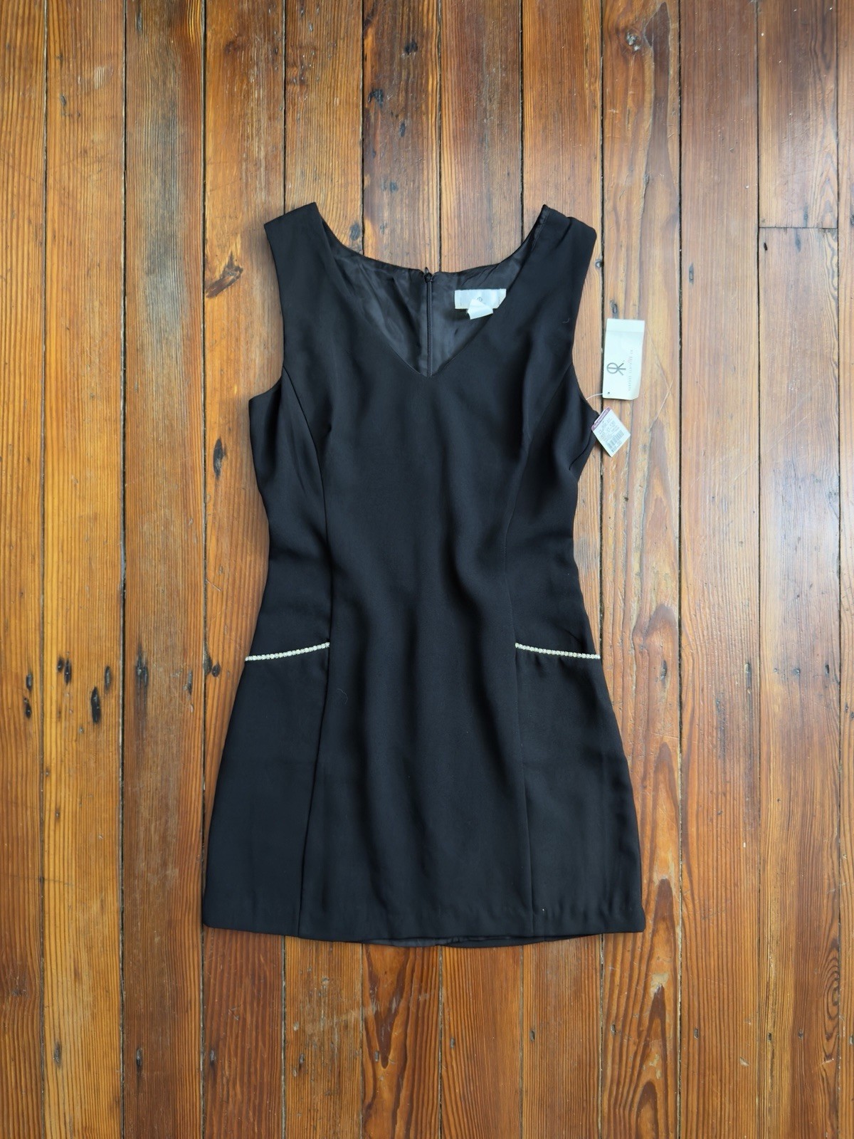 NOS Vintage 90s Rampage sleeveless black shift dress w rhinestone lined pockets