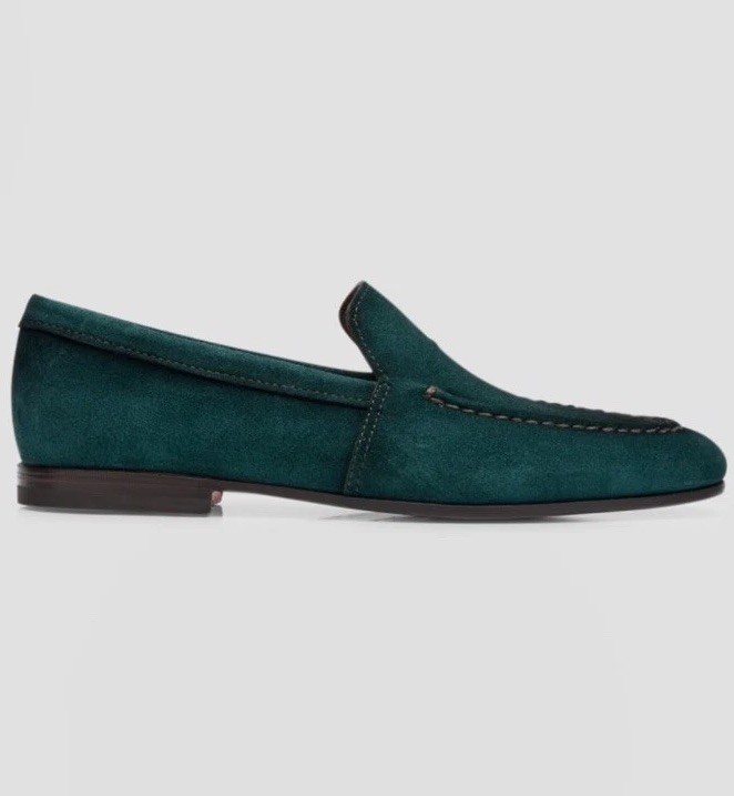 Santoni Men’s Slip-On Shoes Loafers Size 9 US 10 in Green Suede Made in Italy