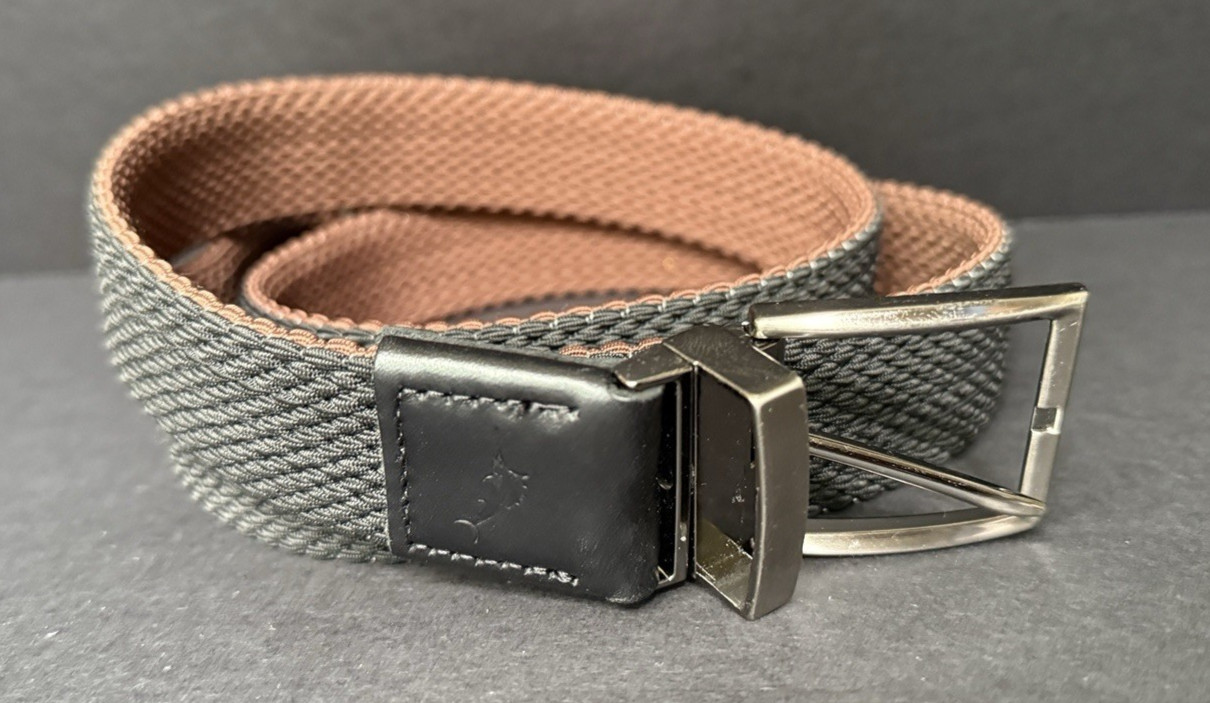 Tommy Bahama Mens Stretch Braided Reversible Belt Brown/Black L/XL Silver Buckle