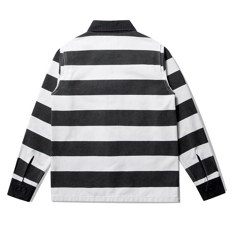 Men’s Vintage Style Biker Rider Jacket Retro Prisoner Striped Canvas Overshirt