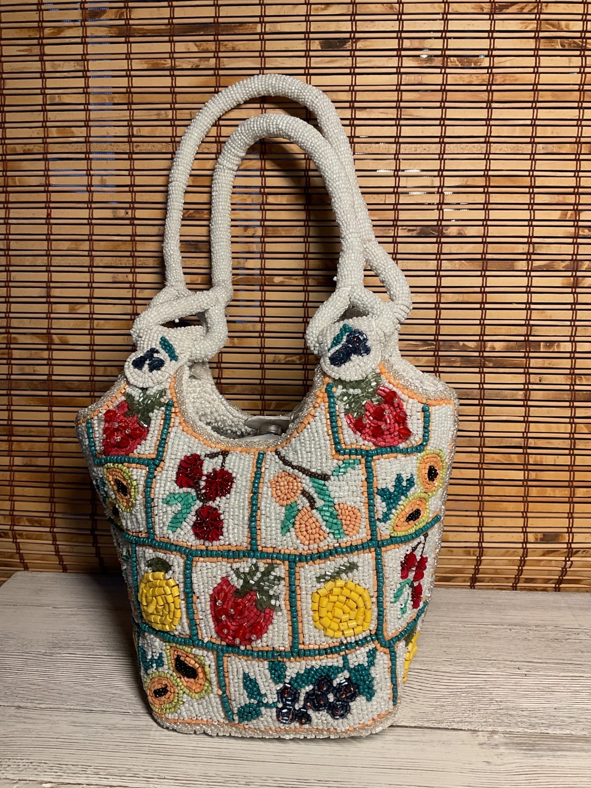 New Release Handcrafted in India Fruit Plaid Bucket Beaded Bag Viral TikTok