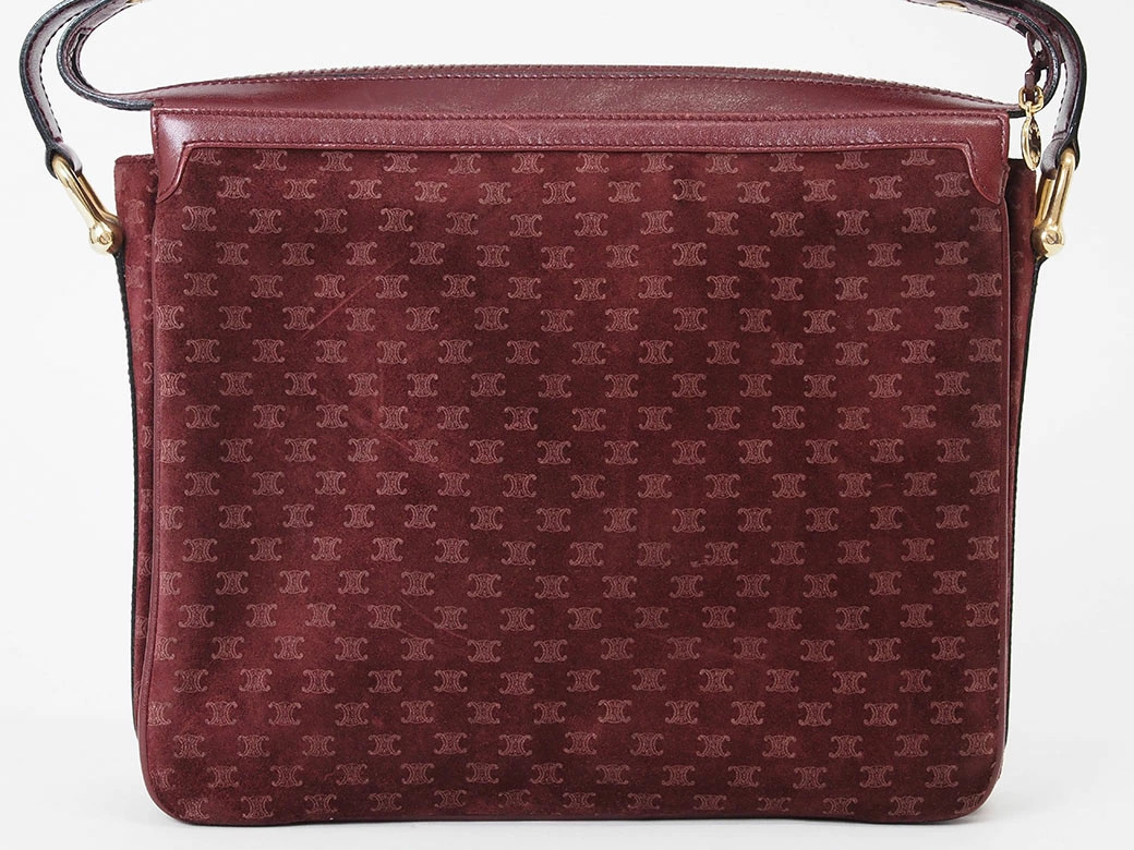 CELINE Old Triomphe Suede Shoulder Bag Bordeaux Unisex #URB513