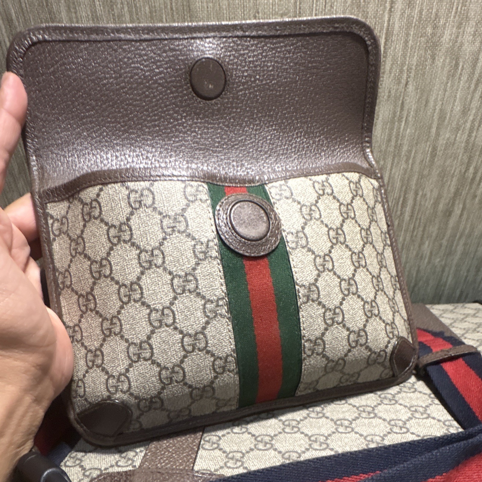Gucci GG Monogram Ophidia Crossbody Belt Bag Adjustable Strap Gold Hardware