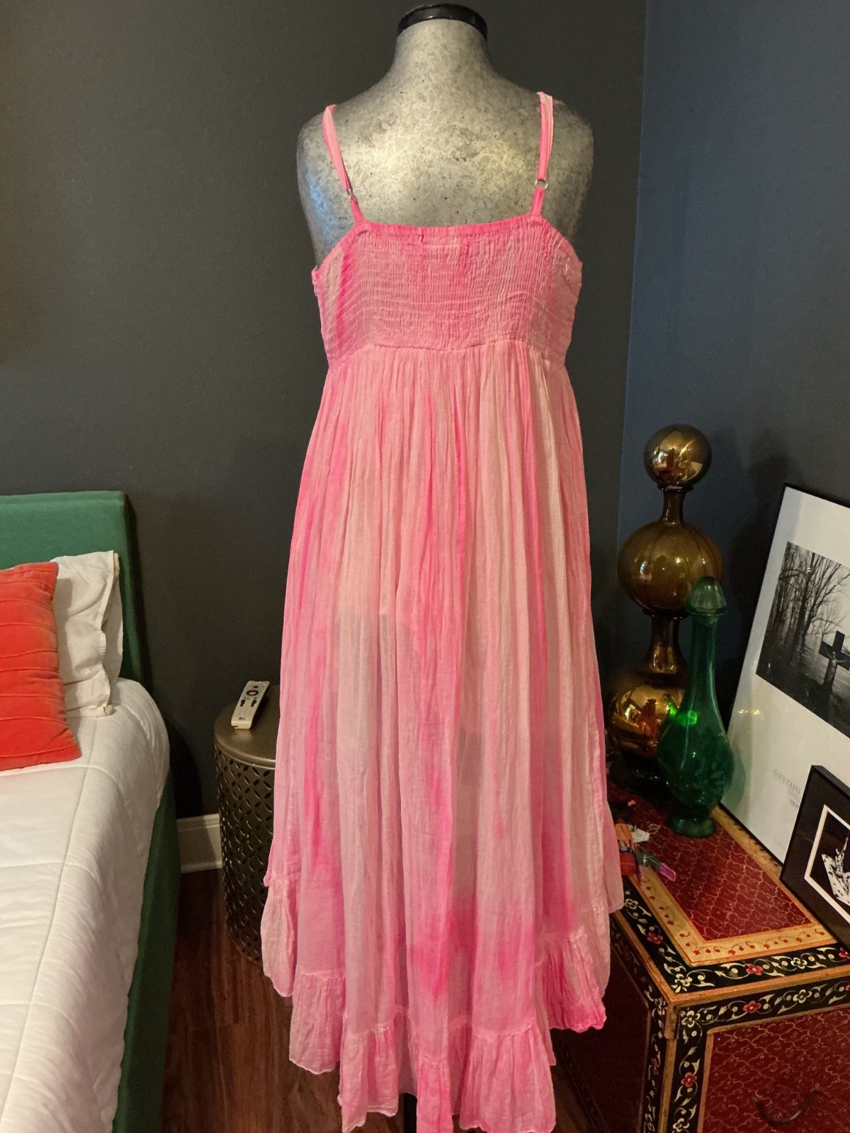 India Boutique Sundress fairy core tie dye Abstract Print Smocked Hippie Boho