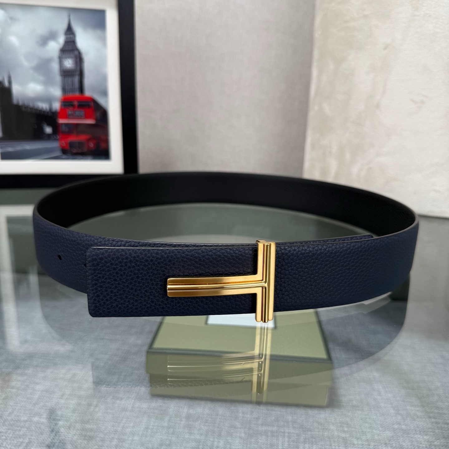 Authentic Tom Ford Reversible Leather T-Buckle Belt Luxury Designer Fashion
