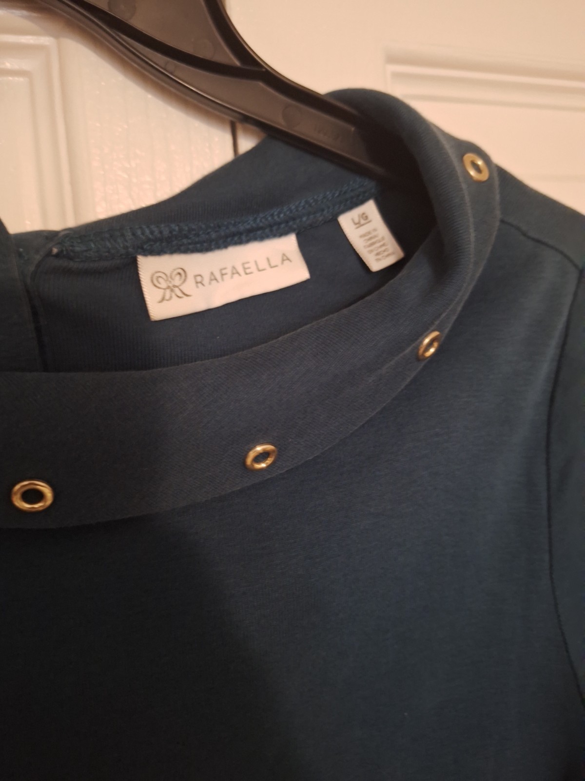 Rafaella Blue Solid Knit Collared Grommet 3/4 Sleeve Pullover Top L