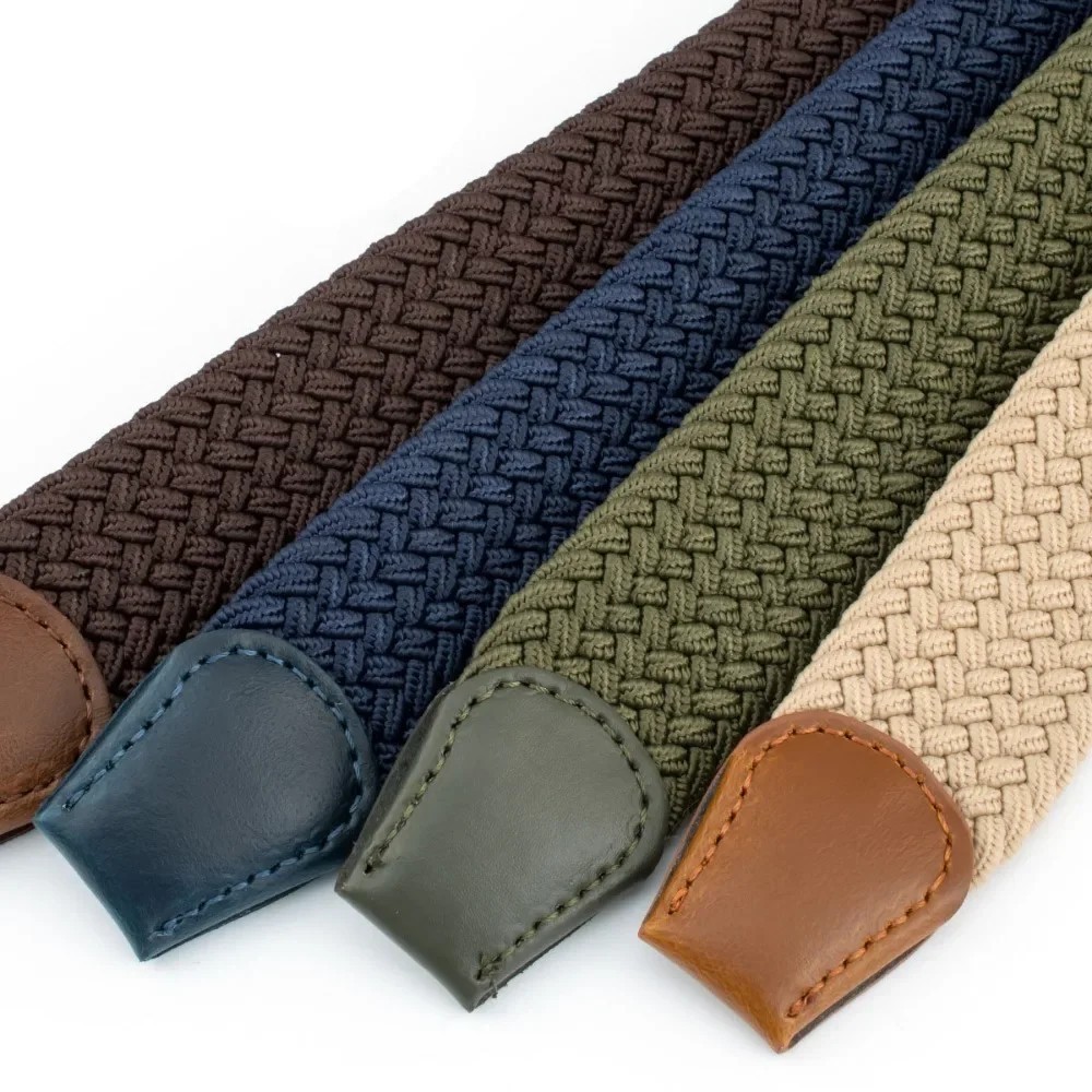 Stretch Belts Mens Womens Elasticated Woven Braided Belt with Metal Buckle