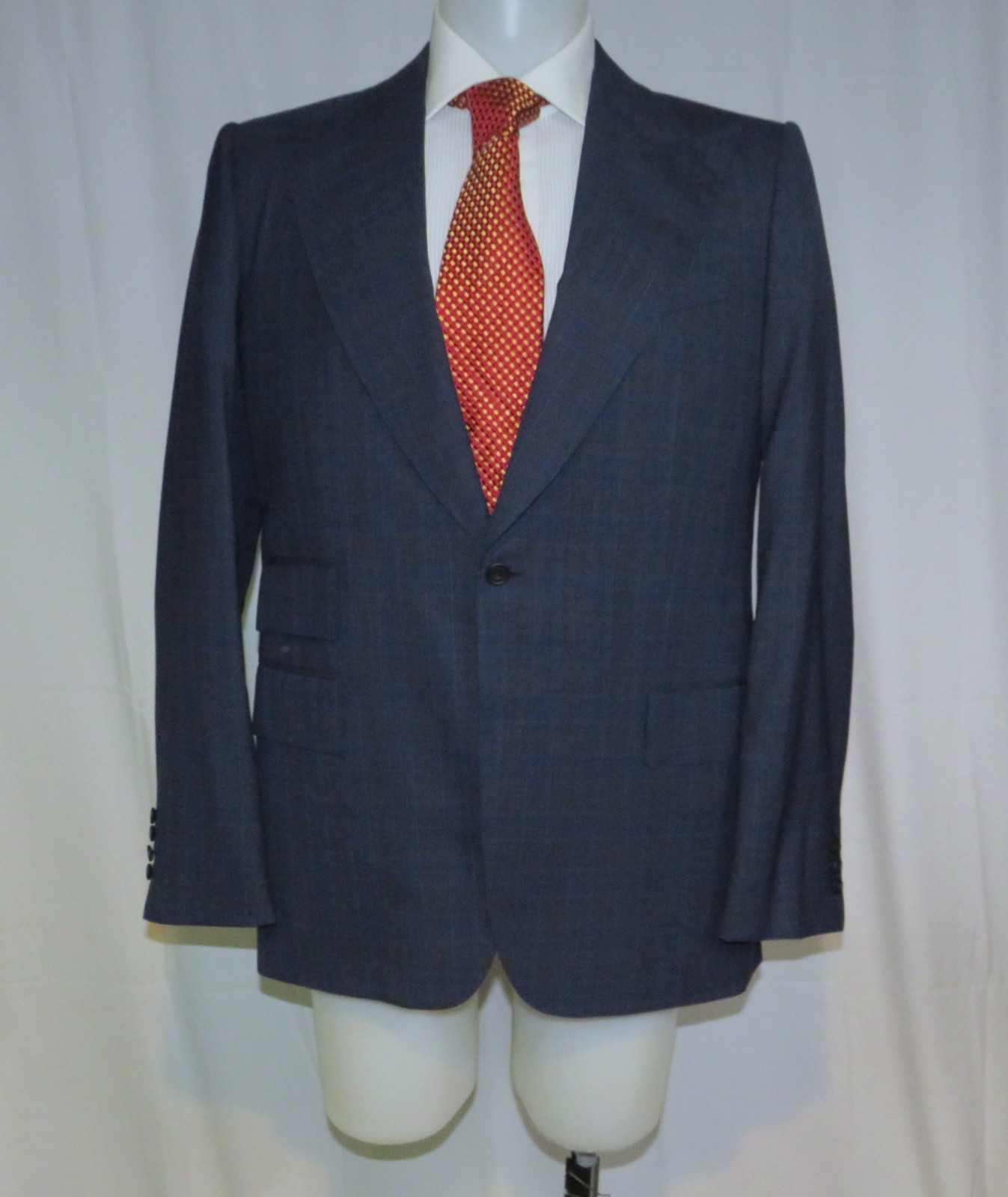 Edward Sexton Bespoke Savile Row Blue Subtle Plaid One Button Sport Coat 40L