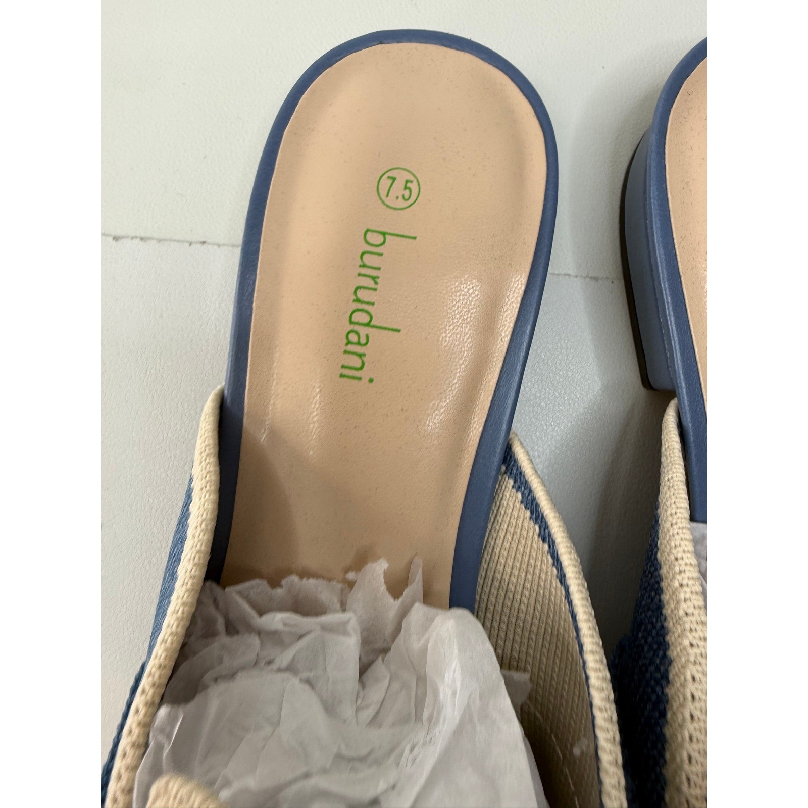 Burudani Blue Knit Pointed Toe Bow Mules Womens 7.5 SBDML2304W Flat Shoes New