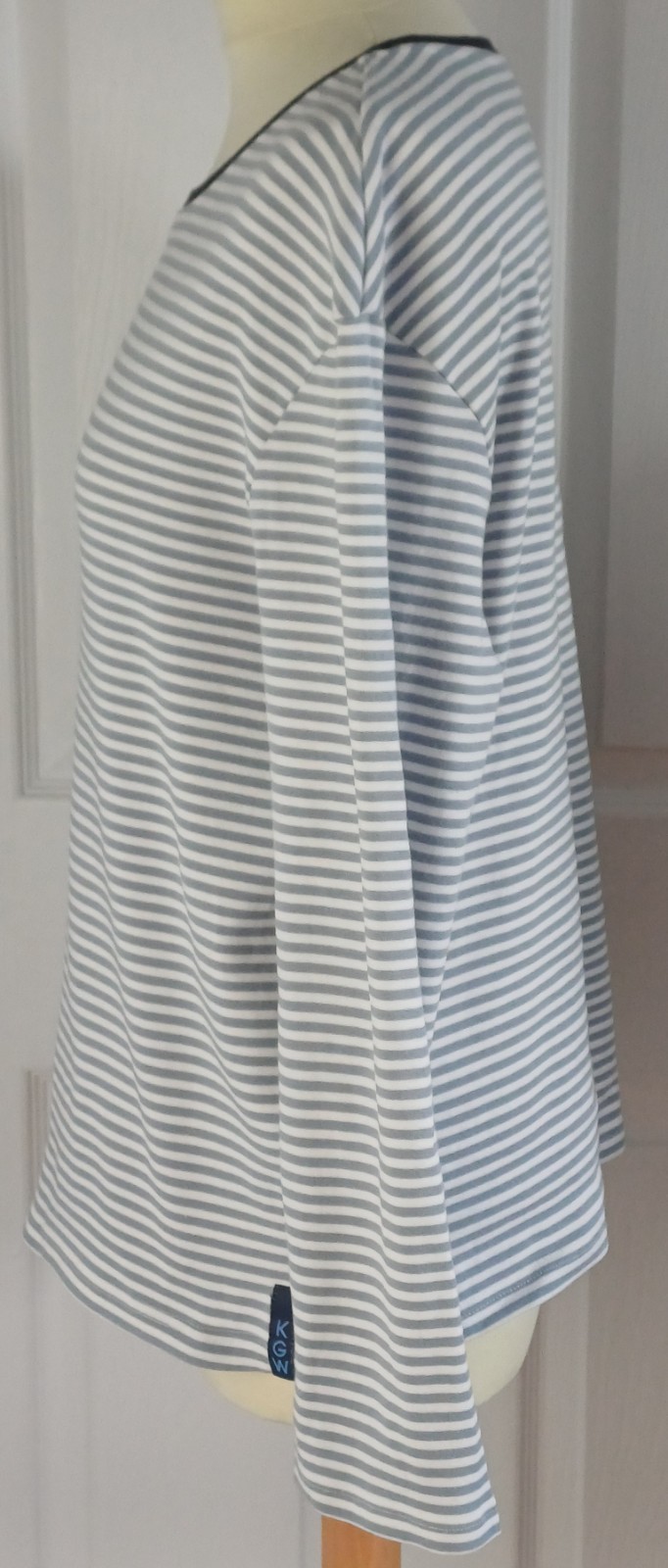 Kelly & Grace Weekend Jersey Top XXL Blue/Grey & White Stripey Long Sleeve GC