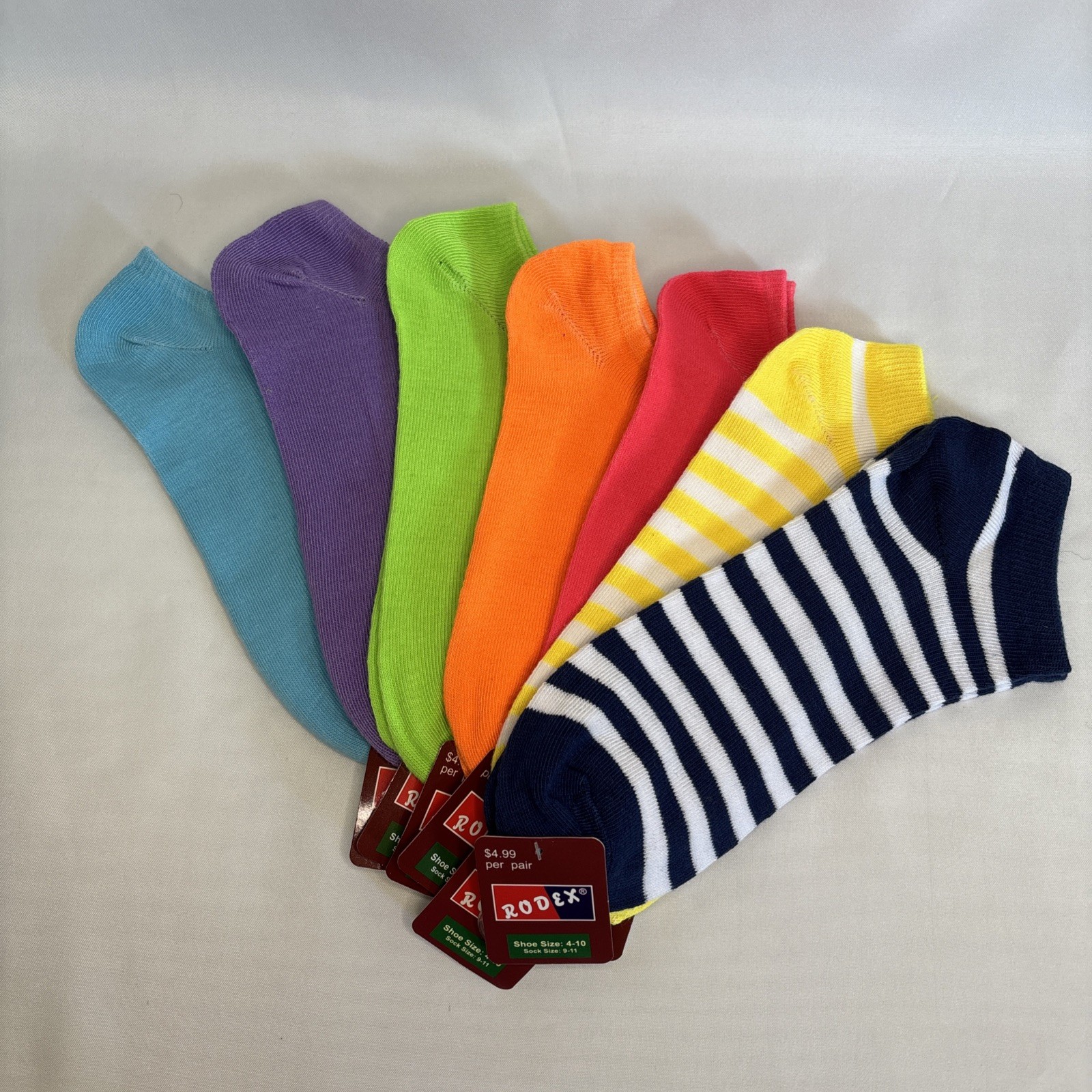 NEW Rodex 7 Pairs Low-Cut Ankle Socks Multicolor Shoe Size 4-10 Sock Size 9-11