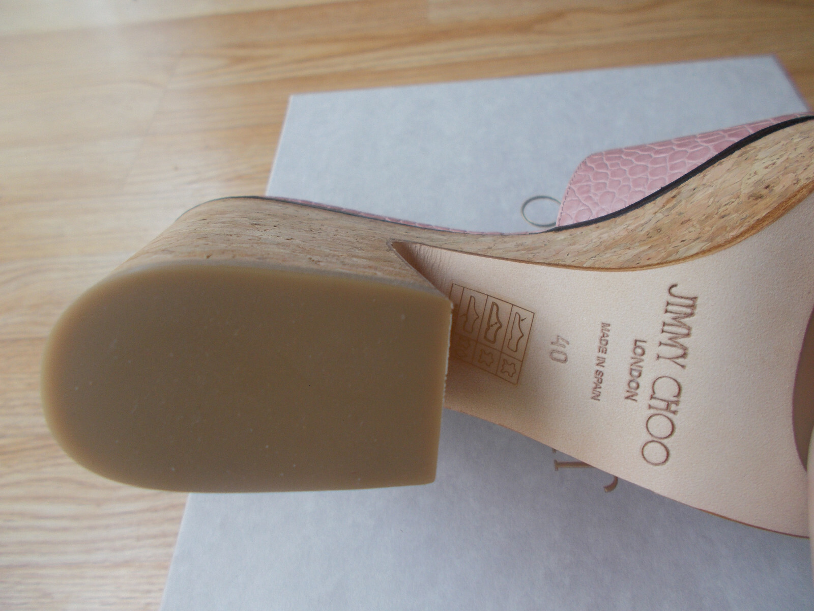 Jimmy Choo Deedee 125 mm Slide Sandals Wedge Cork Heel Blush 40 US 9 9.5 NIB