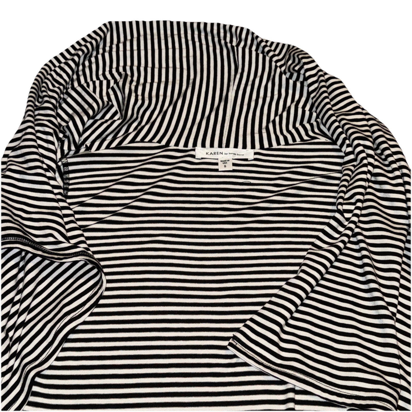 Karen Kane Womens small Black White Striped Cardigan Waterfall Front NWOT Luxury