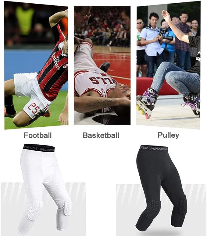 Men’s Basketball Sports Tight Pants 3/4 Compression Workout Leggings Knee Pads