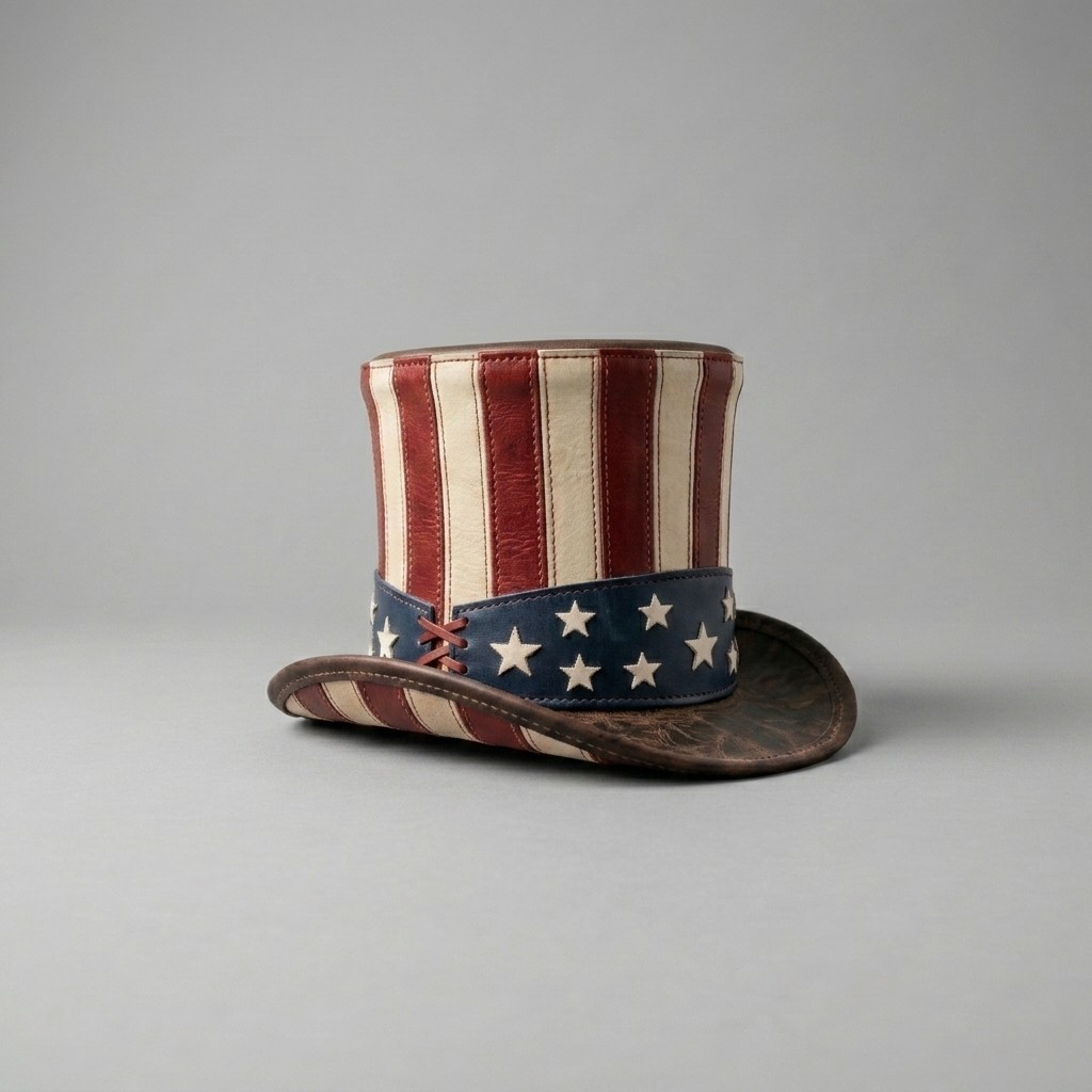 Top Hat Leather Hat | USA Flag Patriotic | Uncle Sam Style Hat Independence Day
