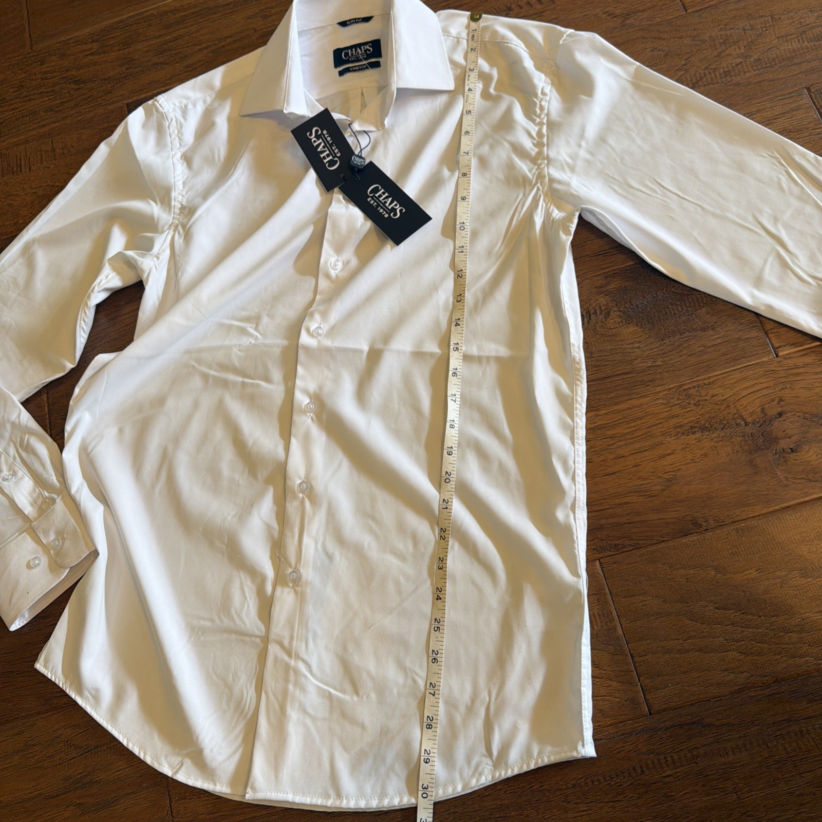 Men’s Solid White Dress Shirt L 16-16.5 34/35 Slim Fit NWT Chaps Stretch