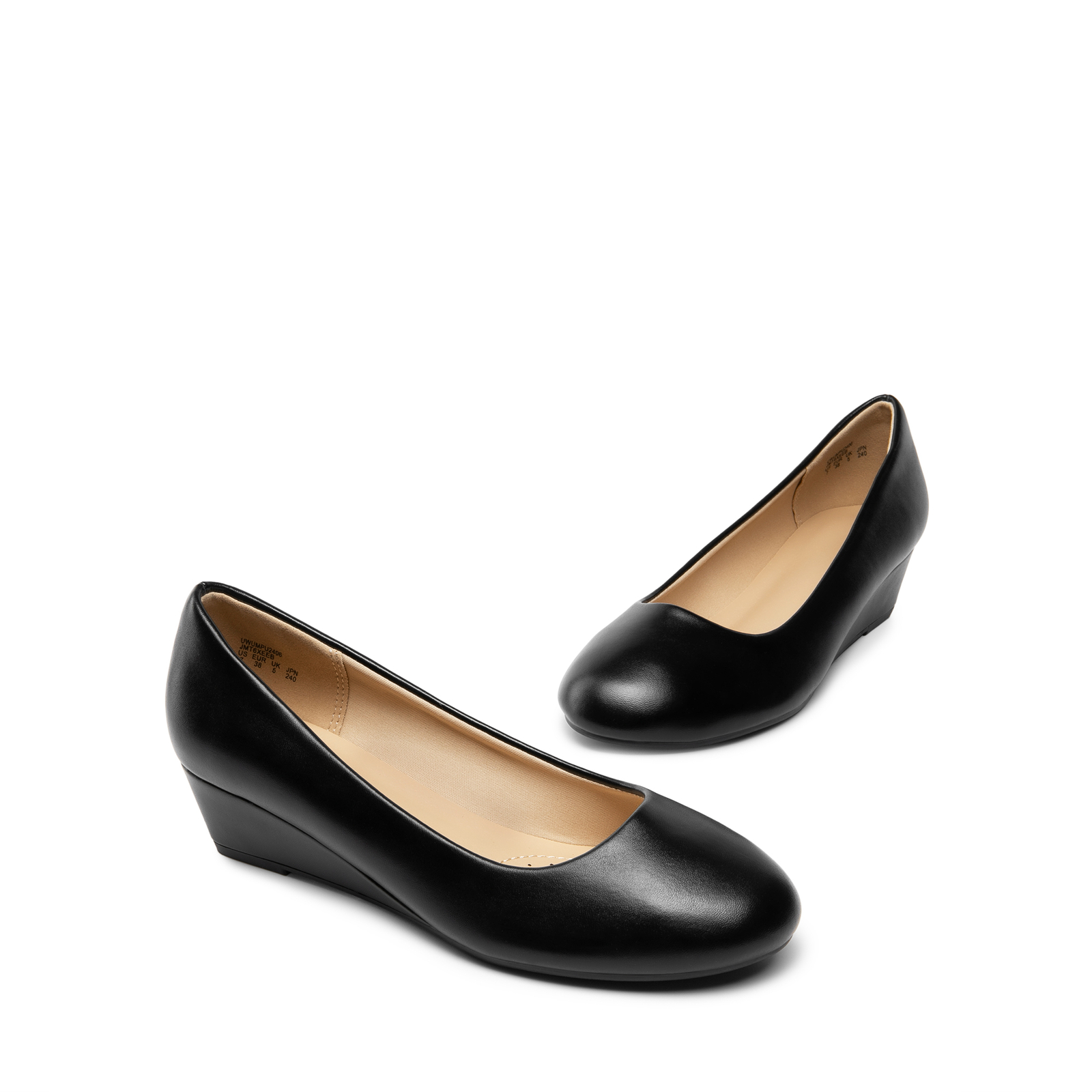 Women Low Wedge Pump Shoes Pull-On Round Toe Office Work Shoes
