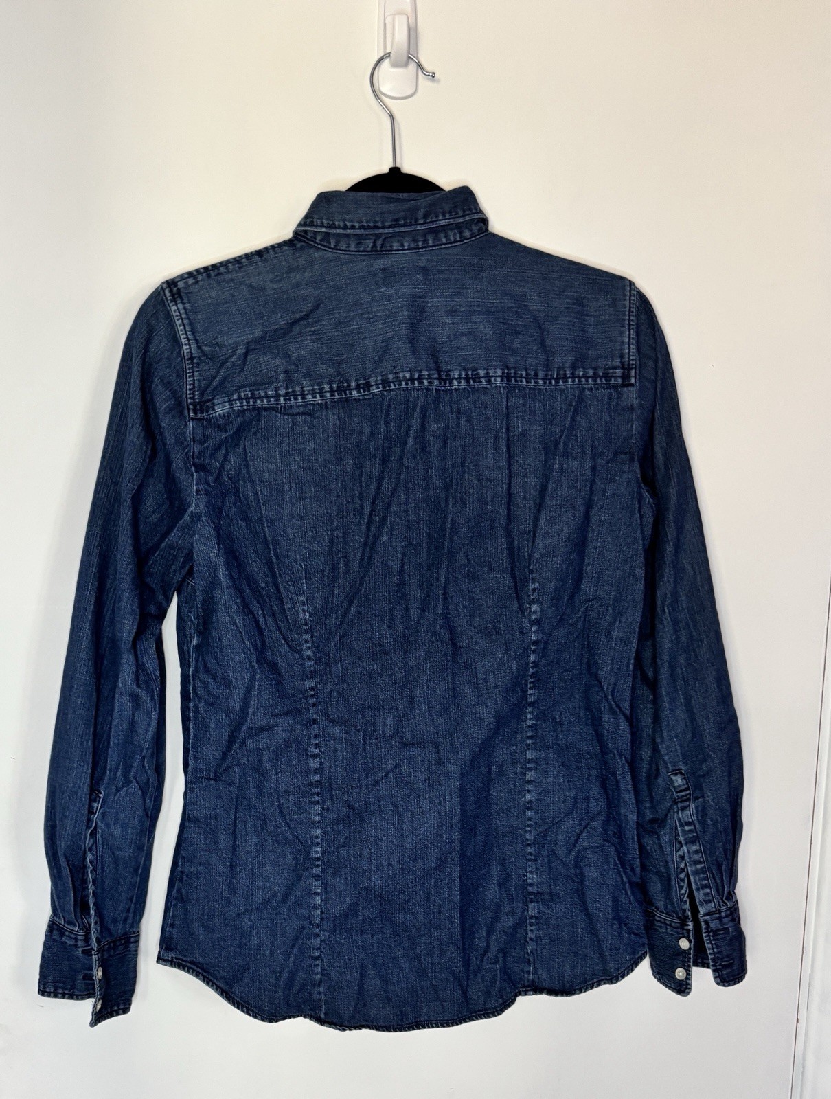 J.Crew Women’s Blue Solid Collared Long Sleeve Cotton Denim Button-Up Shirt S