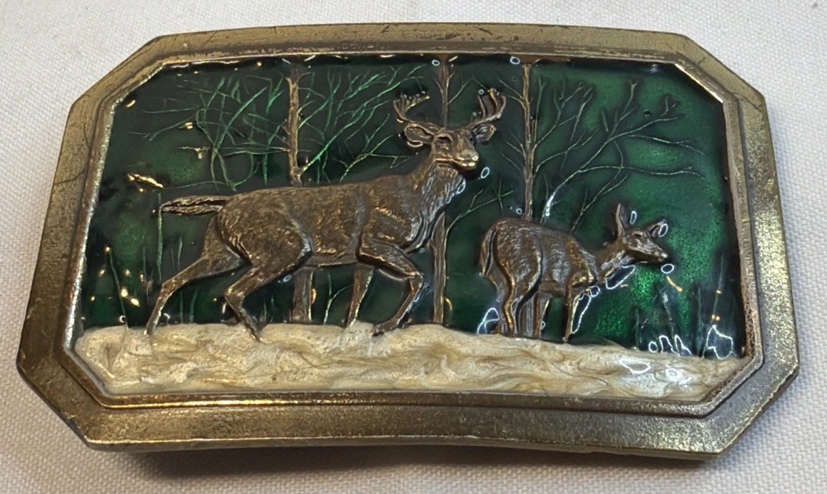Deer Belt Buckle 1976 Rectangle 3.25 By 2.25 in Number D520 Made USA