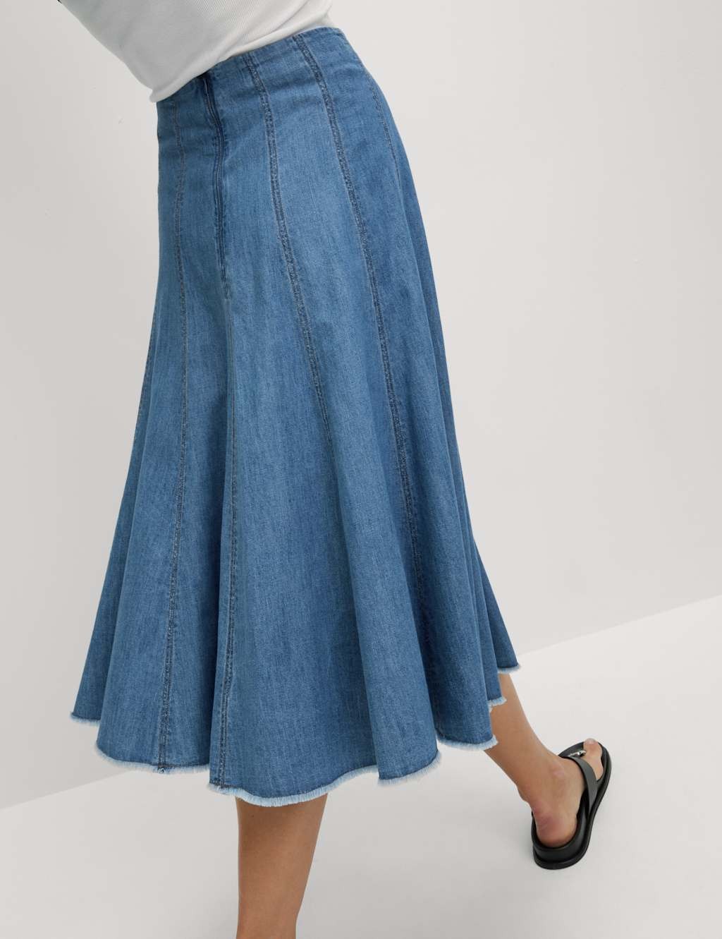 Marks & Spencer Womens Cotton Midi A Line Skirt in Denim – M&S