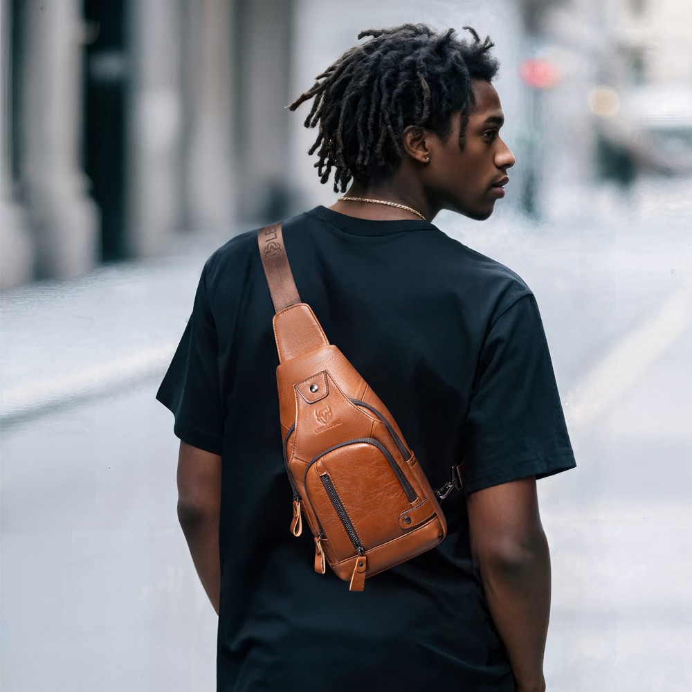 Sling Backpack Men Chest bag Crossbody Bag Shoulder Bag 100% Genuine Leather New