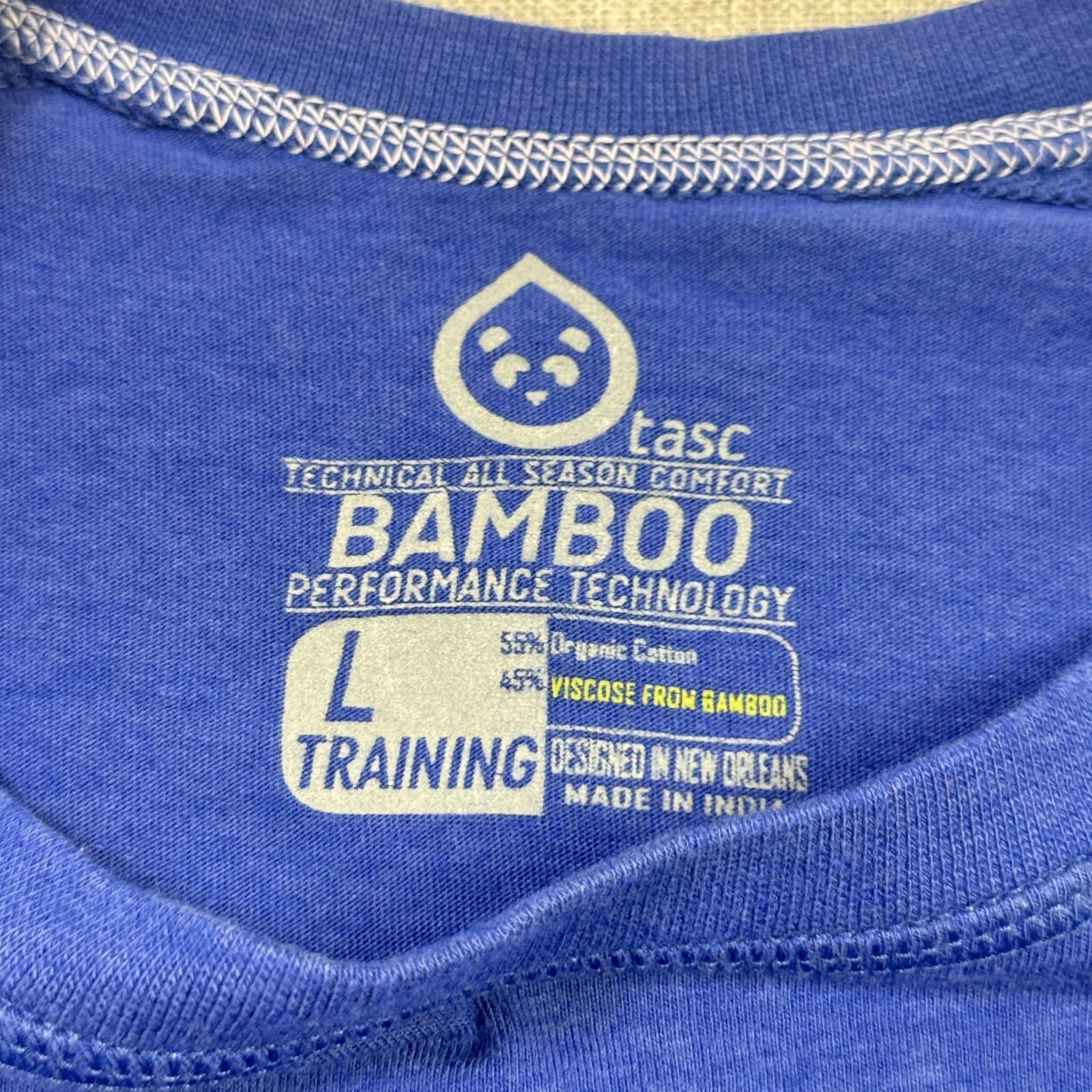 Tasc Shirt Mens L Blue Bamboo Performance Training Crew Neck Logo Tee Tagless