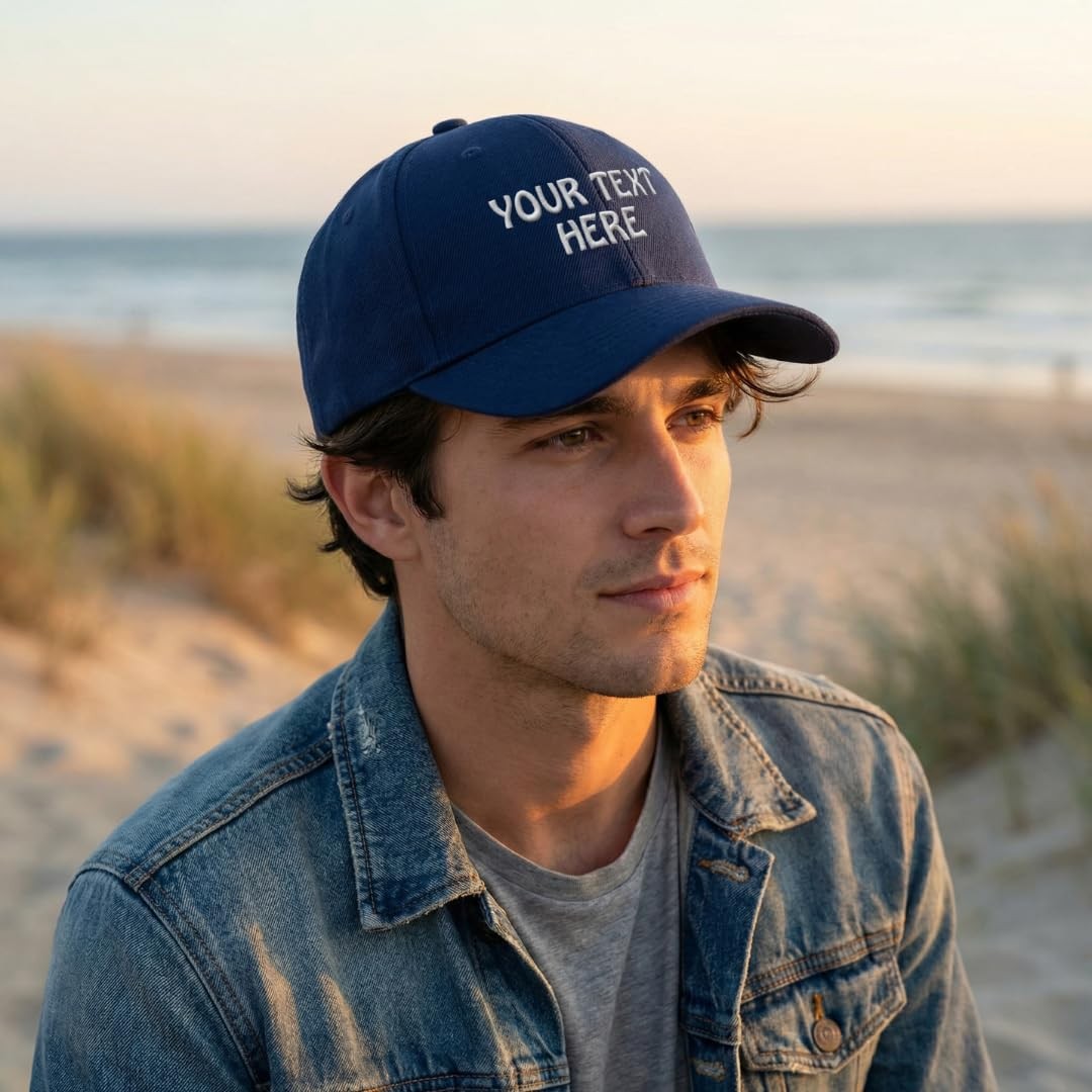 Baseball Cap Custom Personalized Text Acrylic Dad Hats for Men One Size, Navy