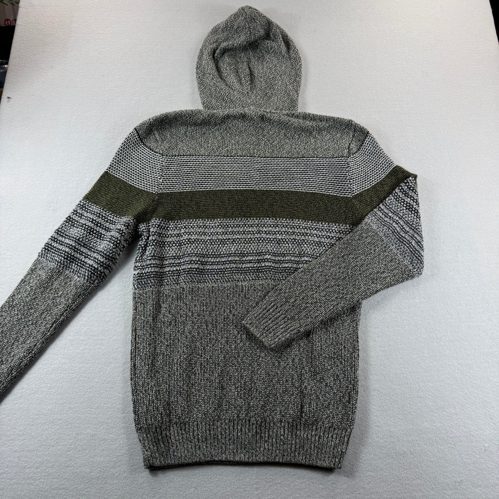 Commerce Hooded Sweater Mens Large Grey Heather Striped Knit Pullover SIEF4S6831