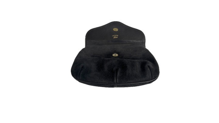 Vintage Gucci Black Suede Leather Clutch Enamel GG Logo Original Box