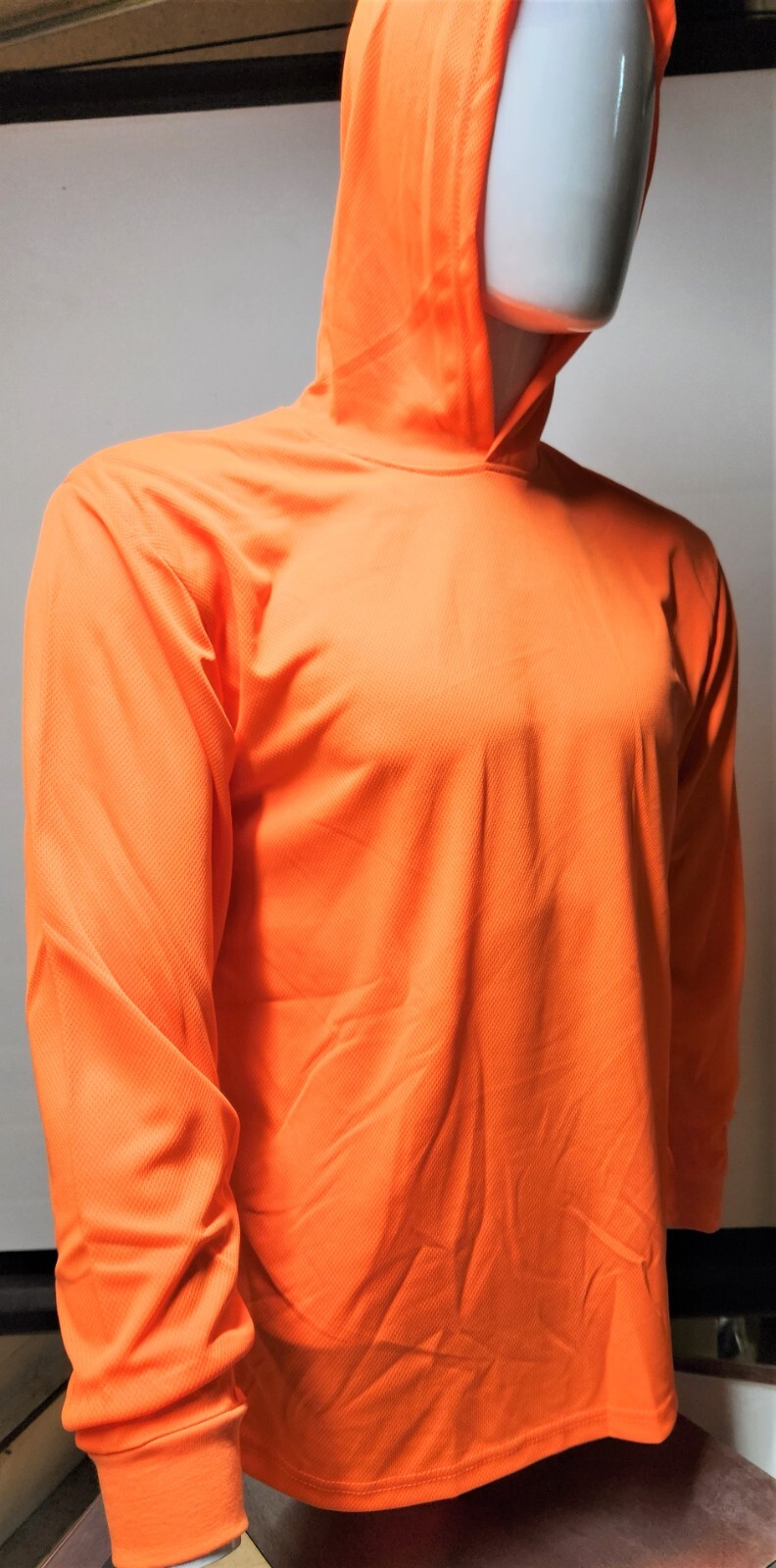 Orange Long Sleeve Safety Shirt With Hoodie, Polyester Birdeye mesh Quick Dry