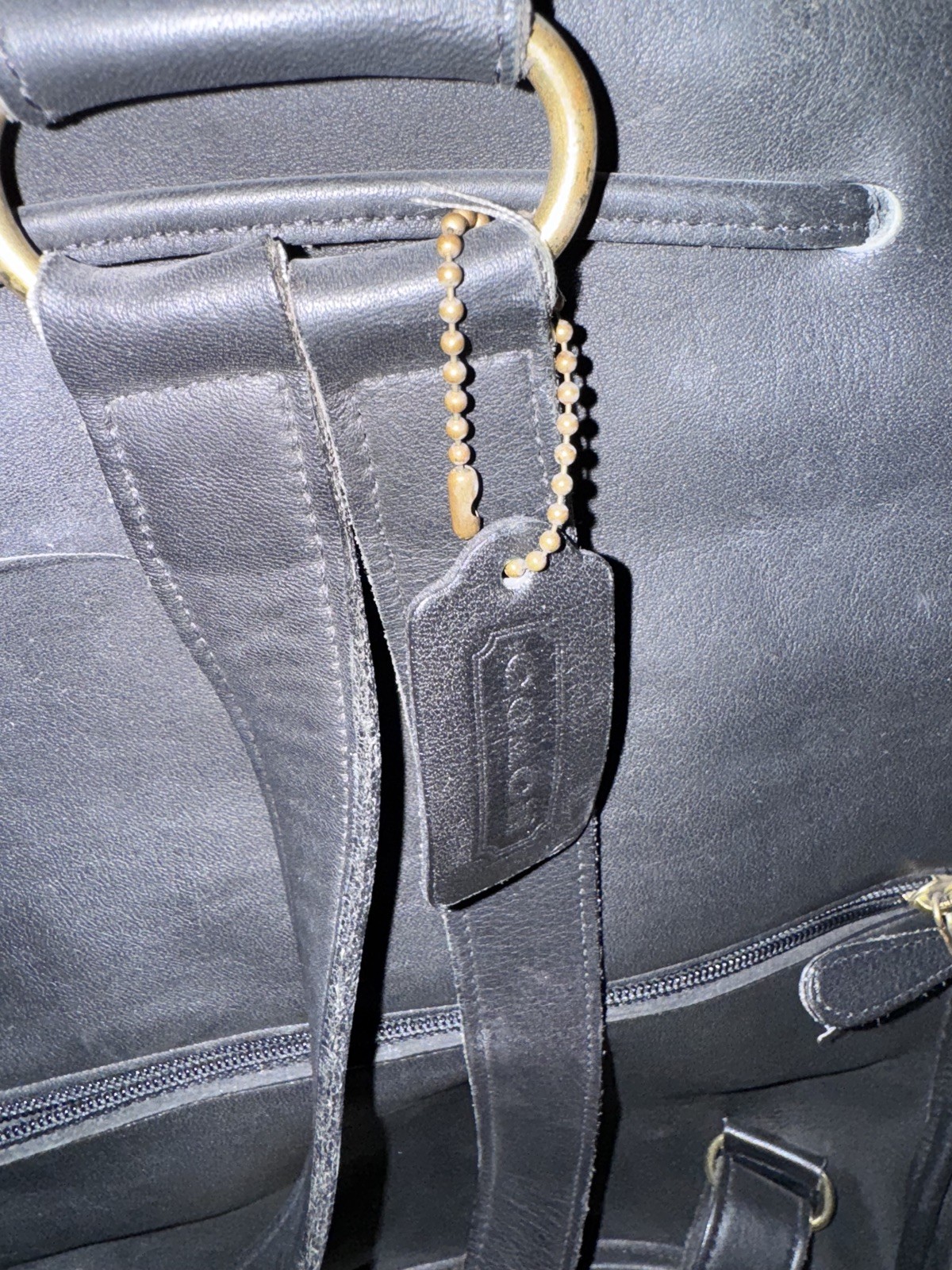 Coach 9943 LARGE Vintage Black Leather Drawstring Backpack w/Turn Lock Closure