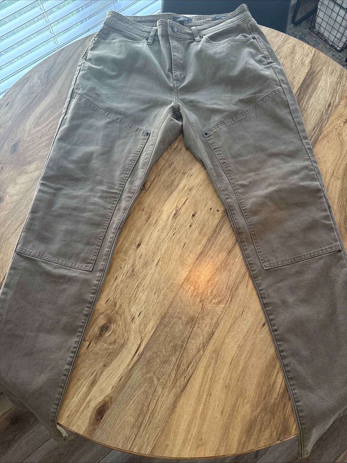 Proof Rover Double Knee Work Pant Mens 33×32 Athletic Taper Fit Beige Huckberry