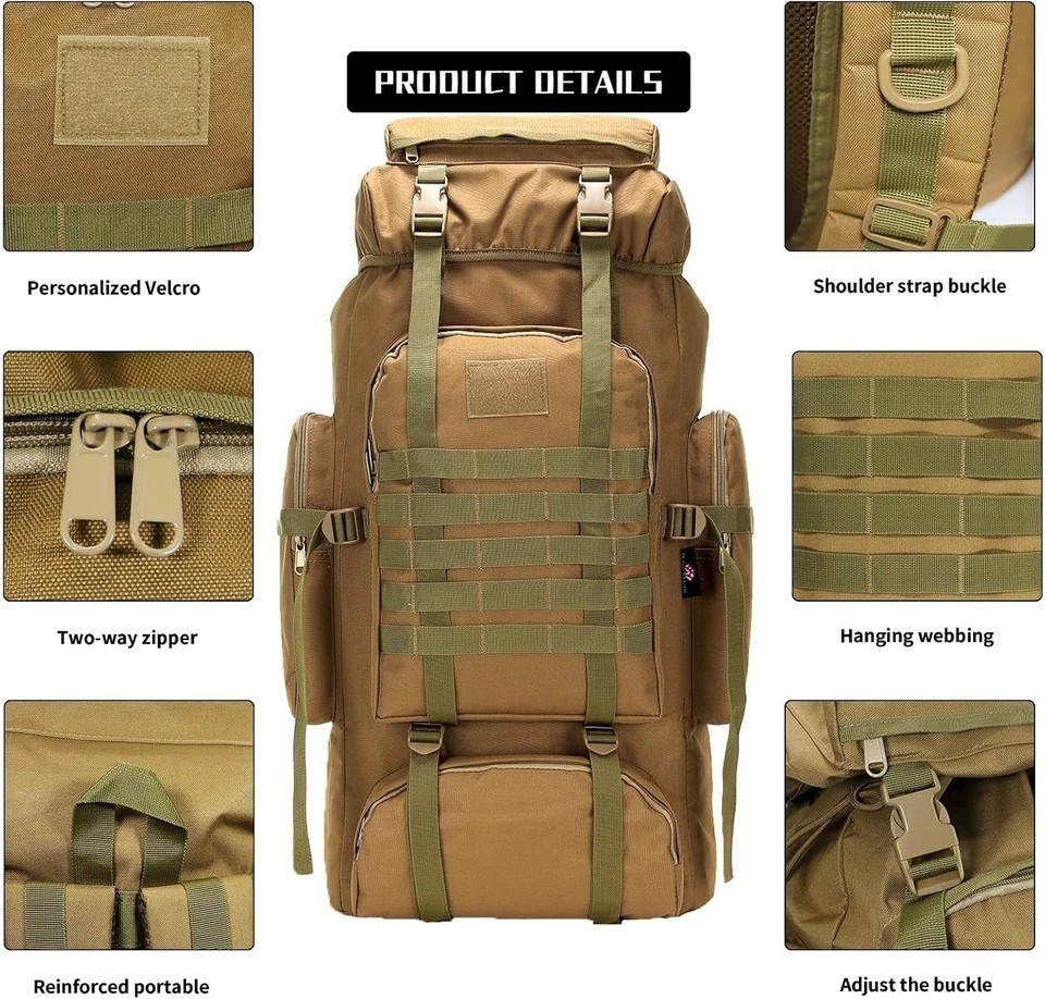 80L/100L Outdoor Travel Backpack Rucksack Camping Tactical Hiking Trekking Bag