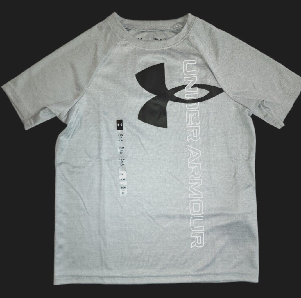 Under Armour Tech Split Logo Hybrid Short Sleeve Shirt Boys Size Youth Small NWT