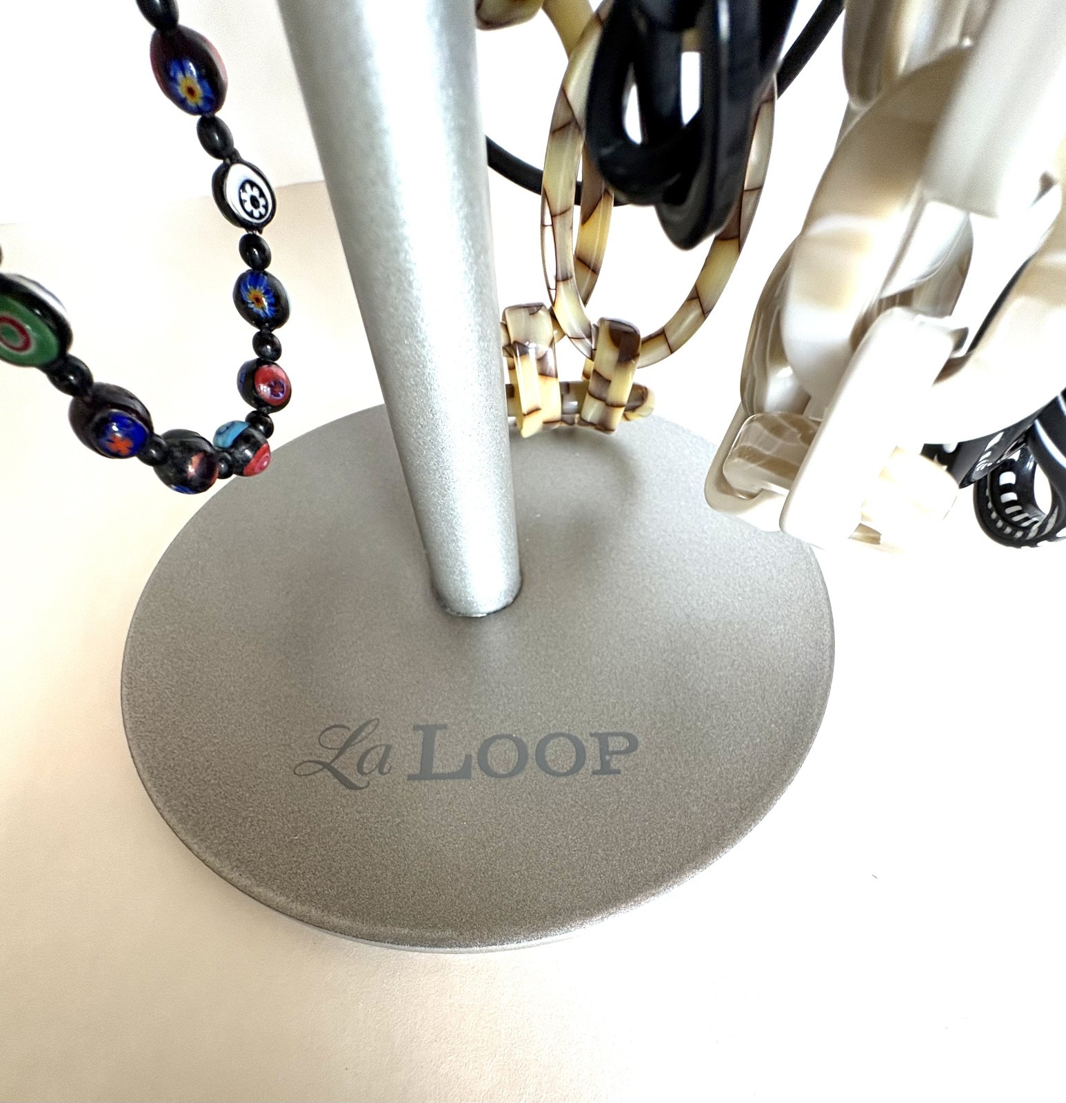 LA LOOP Leather Cord Eyeglass Holder BLACK ~ STERLING Crystal ~ 20″ ~ Retired