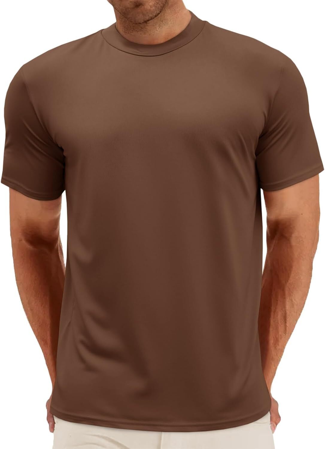 Mens Summer Short Sleeve Mock Turtleneck Tee Casual Basic Pullover Top