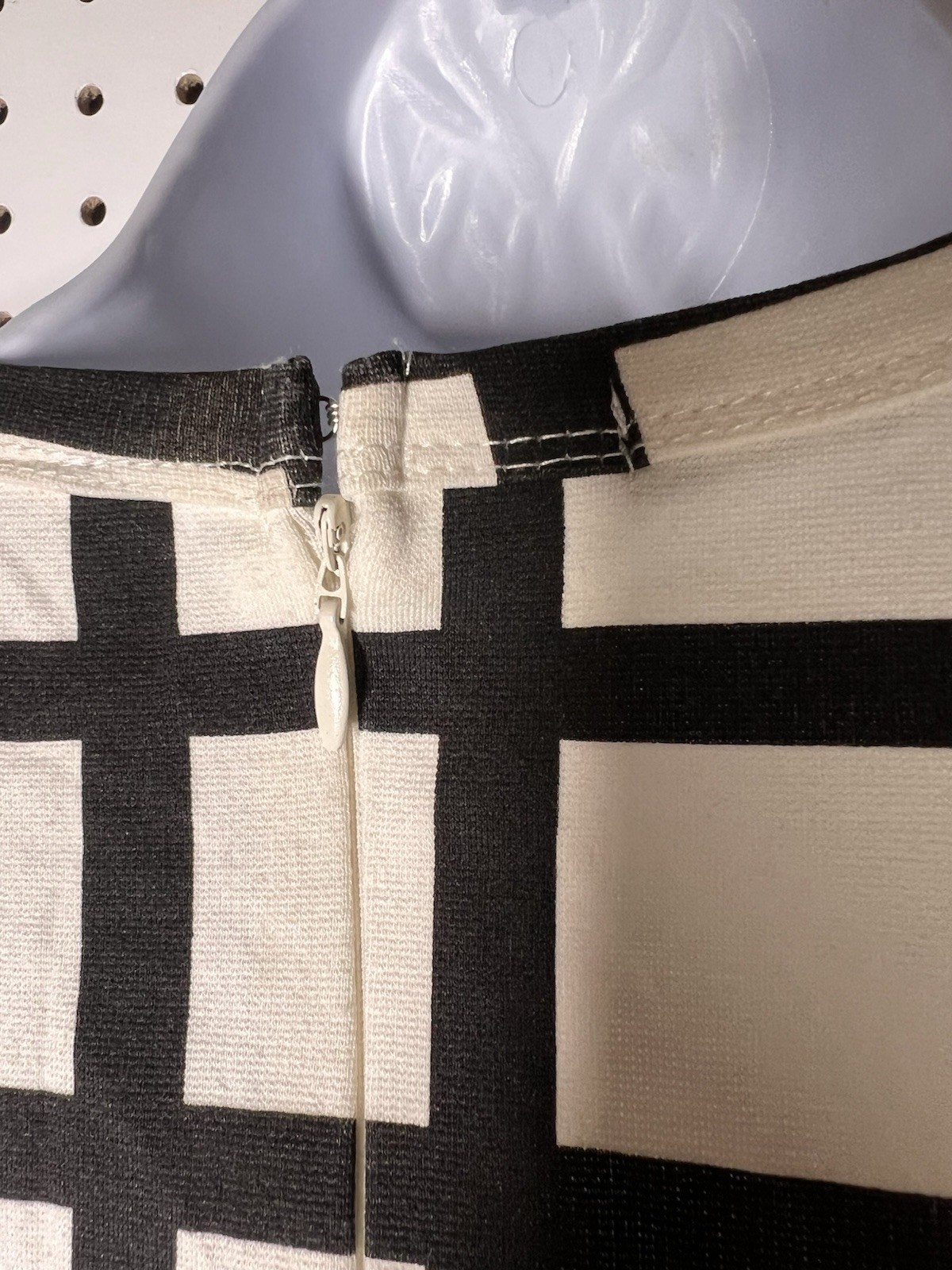 K by Kersh White & Black Windowpane Grid Striped 3/4 Sleeve Knit Dress