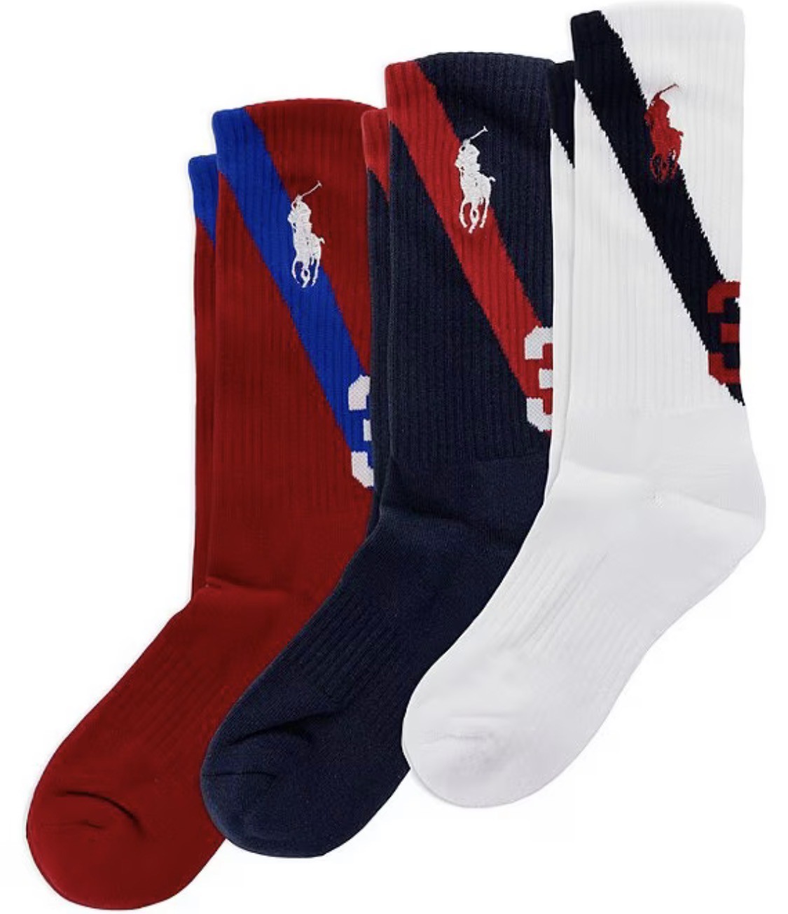 POLO Ralph Lauren Men’s Big Pony Crew Socks Red Blue White 3-Pack