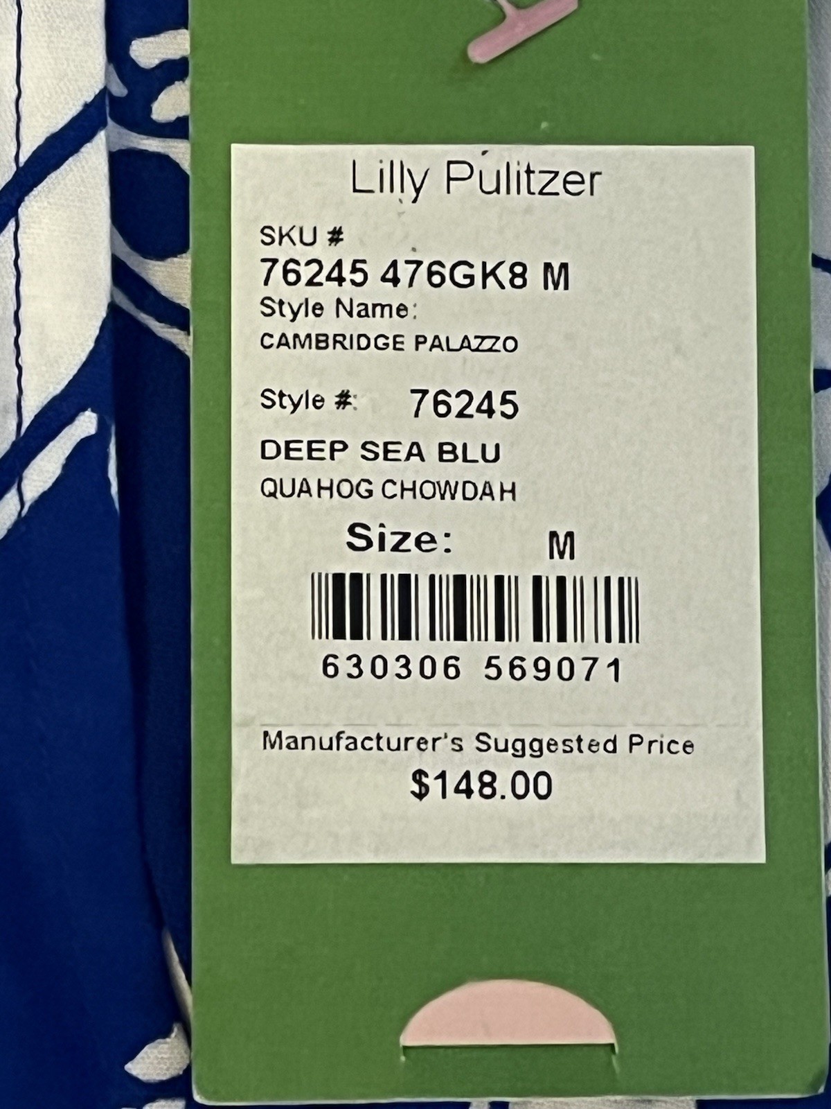 NWT Lilly Pulitzer Cambridge Palazzo Wide Leg Floral Pants Deep Sea Blue M