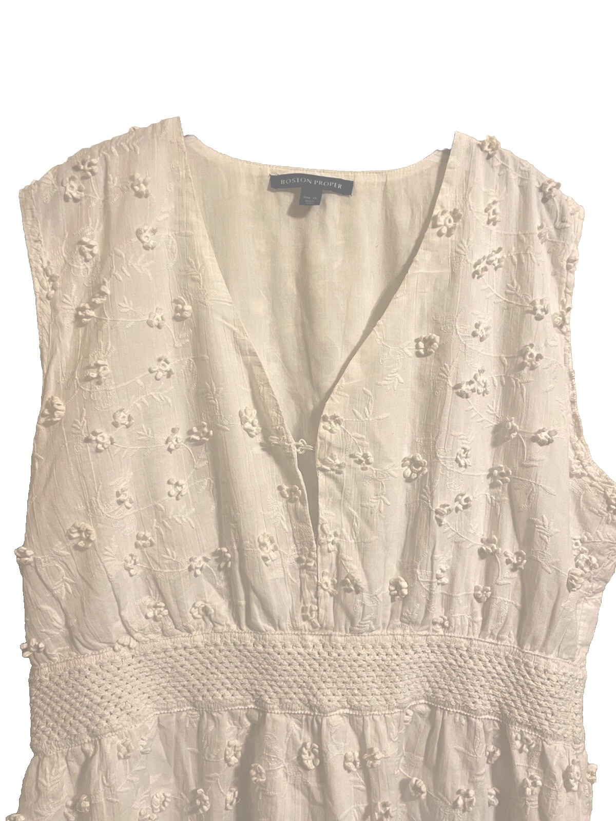 BOSTON PROPER White Crochet Fit and Flare Embroidered Dress XL Bohemian Beachy