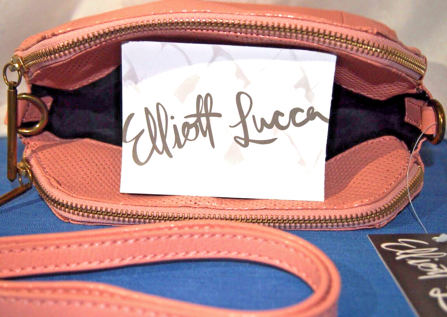 Elliott Lucca FARO Apricot Perforated Leather Crossbody/Shoulder Bag/Clutch-NWT