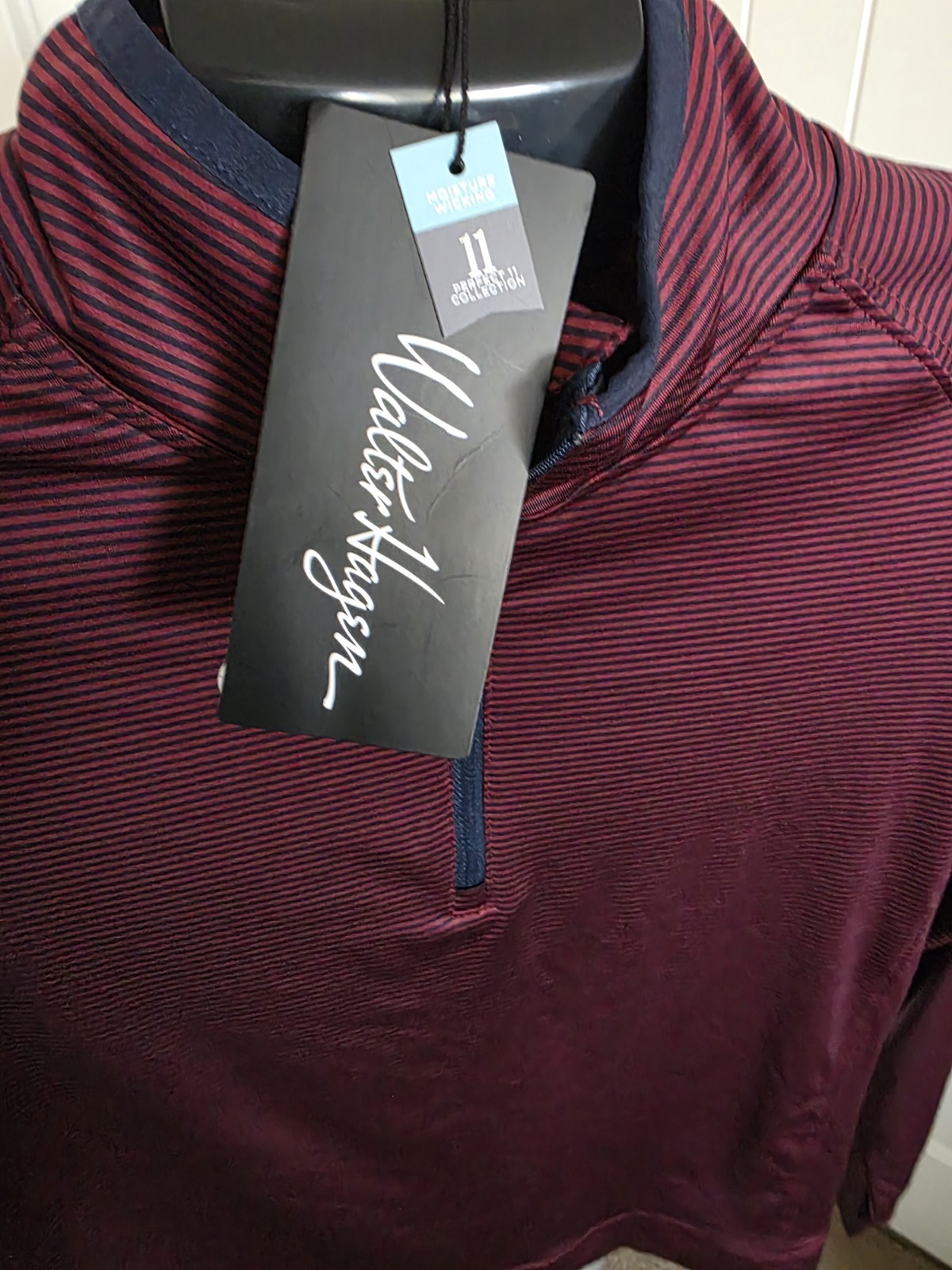 Walter Hagen Golf 1/4 Zip Pullover Men Small Merlot Black Striped 11 Performance